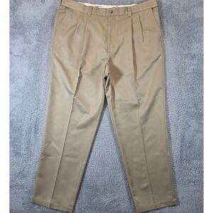 Oak Hill Performance Pants Men 44x32 Khaki Double Pleated Straight Leg Polyester